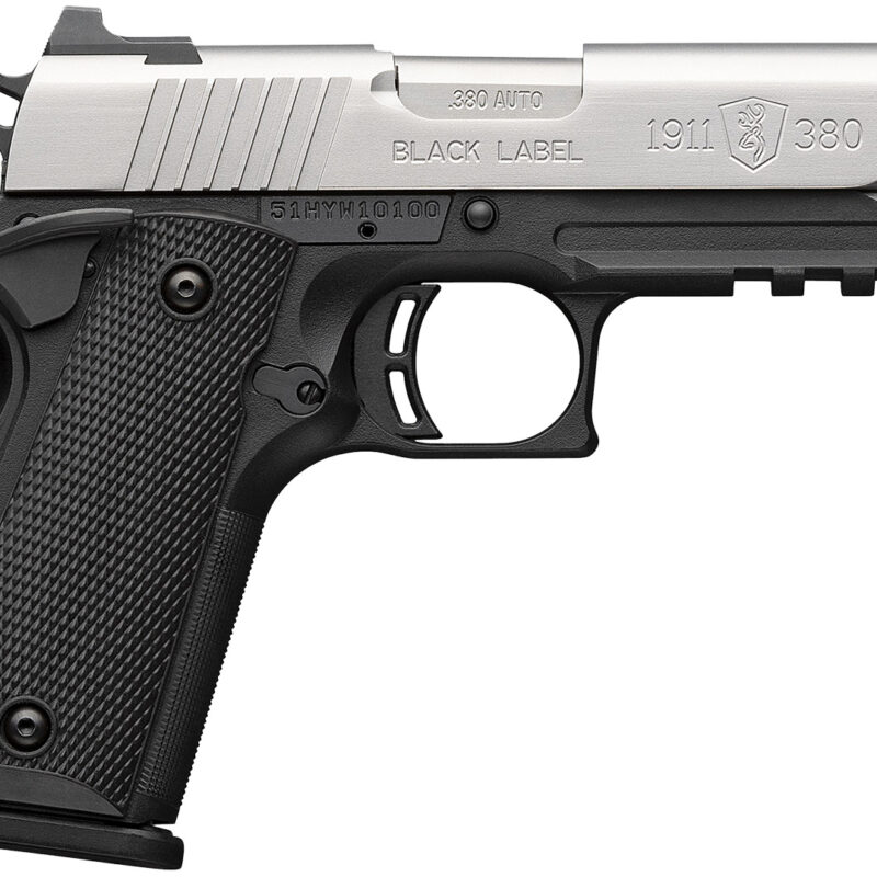 Browning 051121492 1911-380  Compact 380 ACP 8+1 3.63" Stainless Steel Barrel, Satin Stainless Steel Serrated Slide, Matte Black Aluminum Frame w/Picatinny Rail, Black Polymer Grip
