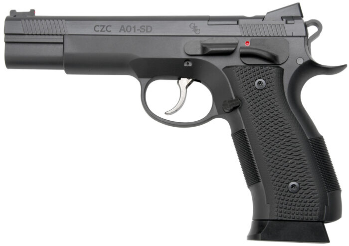 Cz Custom Shop 96333 A01-SD  9mm Luger 19+1 5" Match Grade Bull Barrel, Black Optic Cut/Serrated Steel Slide, Black Polycoat Steel Frame w/Beavertail, Black G10 Grip, Short Dustcover