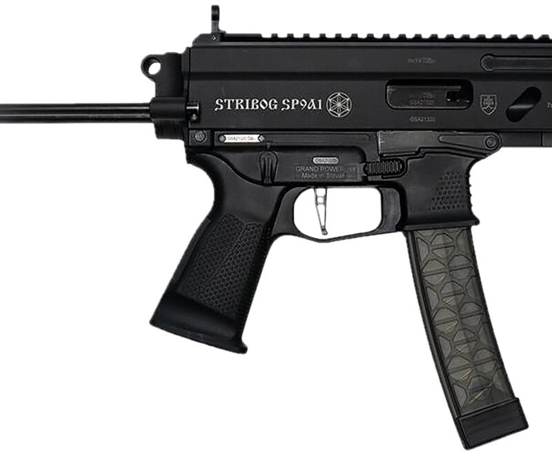 Grand Power 850003223131 SP9A1 Stribog 9mm Luger 30+1 8" Black Threaded Barrel, M-LOK Handguard, Black Aluminum Picatinny Rail Receiver, Black PDW Tailhook Brace, Black Polymer Grip, Thread Protector
