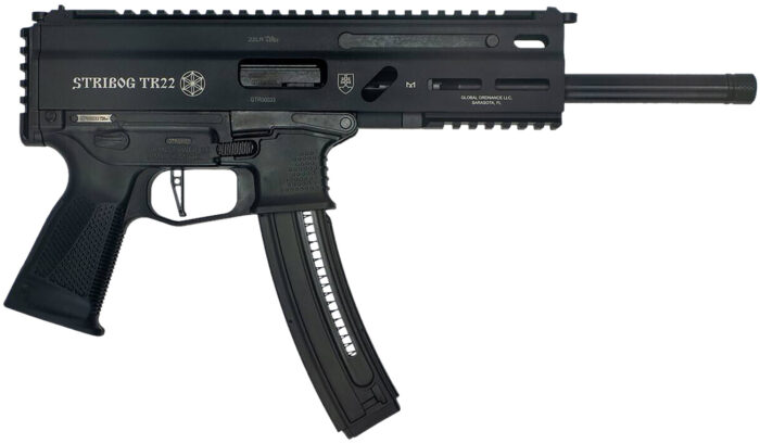 Grand Power 8588005808606 TR22 Stribog 22 LR 25+1 8" Black Threaded Barrel, Black Picatinny Rail Receiver, Black Aluminum Frame w/Lower & Rear Picatinny Rail,  Black Polymer Grips