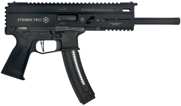 Grand Power 8588005808606 TR22 Stribog 22 LR 25+1 8" Black Threaded Barrel, Black Picatinny Rail Receiver, Black Aluminum Frame w/Lower & Rear Picatinny Rail,  Black Polymer Grips