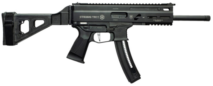 Grand Power 197892004817 TR22 Stribog 22 LR 25+1 8" Black Threaded Barrel, Black Picatinny Rail Receiver, Black Aluminum Frame w/Lower Picatinny Rail, SB Tactical Brace, Black Polymer Grips