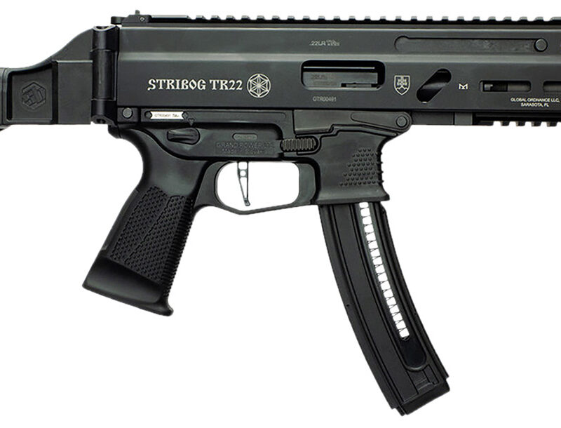 Grand Power 197892004817 TR22 Stribog 22 LR 25+1 8" Black Threaded Barrel, Black Picatinny Rail Receiver, Black Aluminum Frame w/Lower Picatinny Rail, SB Tactical Brace, Black Polymer Grips