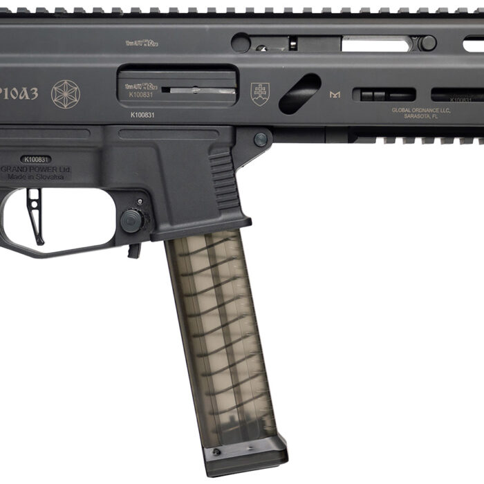Grand Power 810091157152 SP10A3 Stribog 10mm Auto 20+1 8" Black Threaded Barrel, Black Aluminum Picatinny Rail Receiver, Black Polymer Grip, Thread Protector