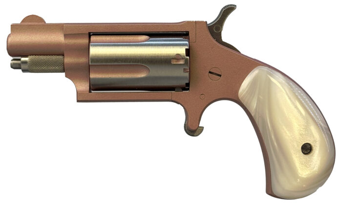 North American Arms 22MSROSE Mini-Revolver  22 Mag 5 Shot 1.13" Rose Gold Cerakote Stainless Steel Barrel & Frame, Rose Gold/Stainless Cylinder, White Pearlite Grip, Stainless Exposed Hammer,
