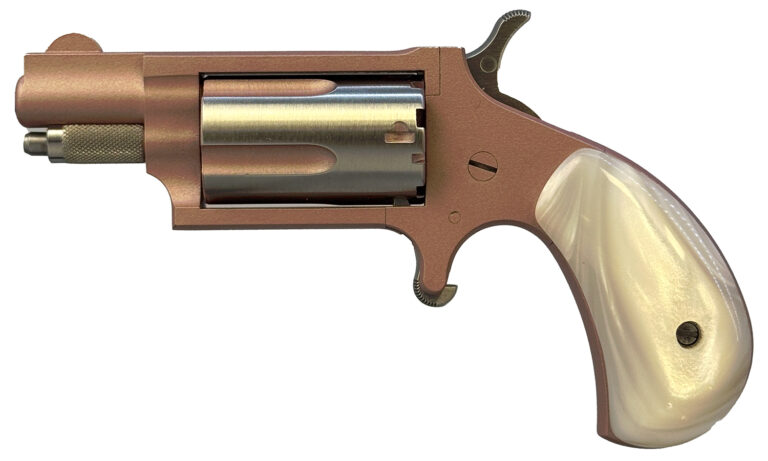 North American Arms 22MSROSE Mini-Revolver  22 Mag 5 Shot 1.13" Rose Gold Cerakote Stainless Steel Barrel & Frame, Rose Gold/Stainless Cylinder, White Pearlite Grip, Stainless Exposed Hammer,