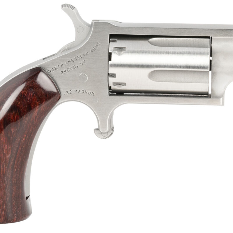 North American Arms 22MSGBG Mini-Revolver  22 WMR 5 rd 1.13" Barrel, Stainless Steel Barrel/Cylinder/Frame, Exclusive Wood Boot Grip