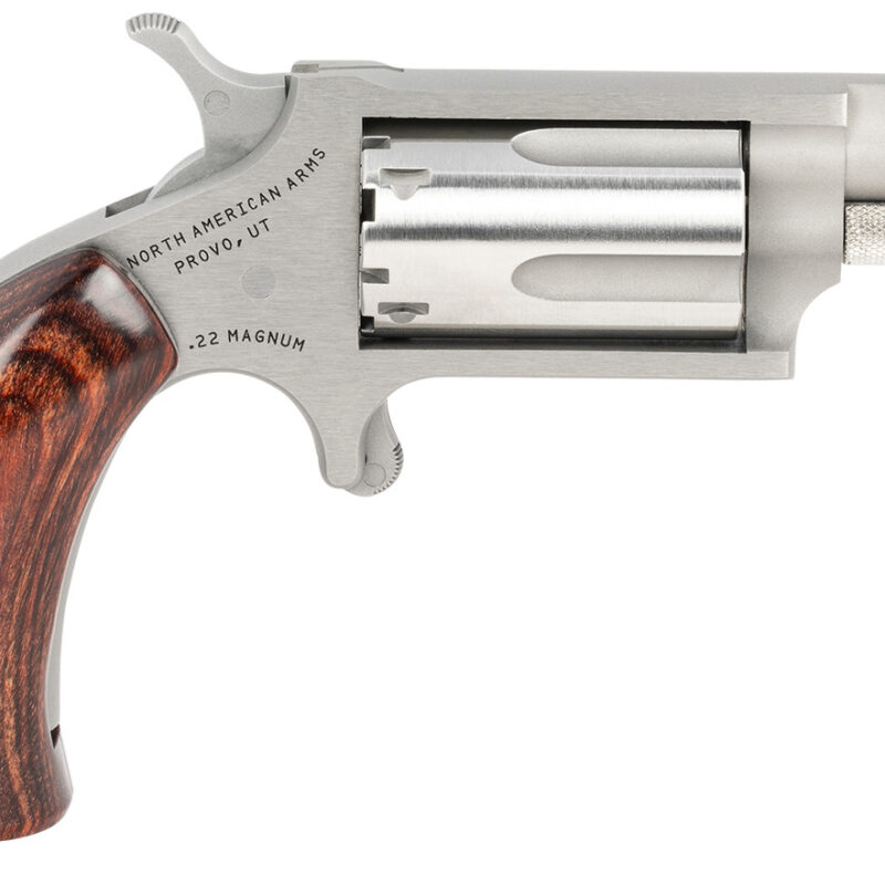 North American Arms 22MGBG Mini-Revolver  22 WMR 5 Shot 1.63" Barrel, Stainless Steel Barrel/Cylinder/Frame, Exclusive Wood Boot Grip