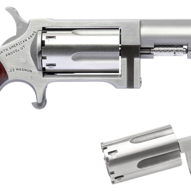North American Arms SWC250 Sidewinder  22 LR or 22 WMR Caliber with 2.50" Barrel, 5rd Capacity Cylinder, Overall Stainless Steel Finish & Rosewood Birdshead Grip Includes Cylinder