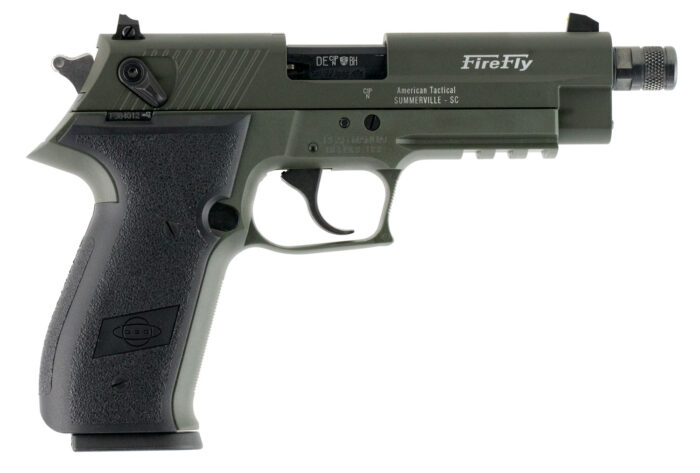 GSG GERG2210TFFG FireFly  22 LR 10+1 4.90" Black Steel/Threaded Barrel, Green Serrated Slide & Zinc Alloy w/Accessory Rail Frame, Black Polymer Grip