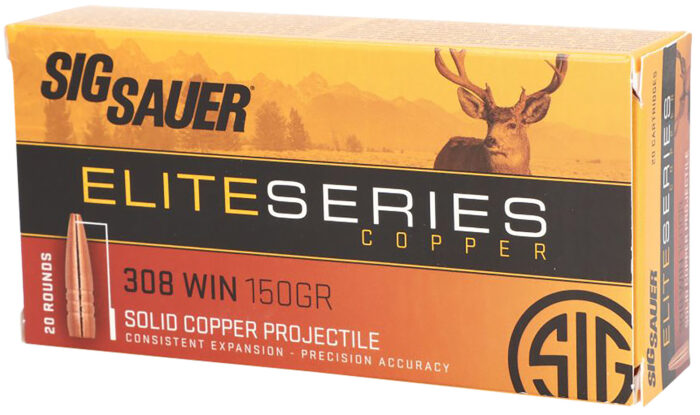 Sig Sauer E308H120 Elite Copper Hunting  308Win 150gr Copper Solid 20 Per Box/10 Case