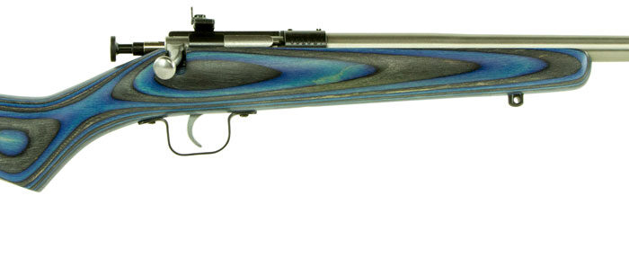Crickett KSA2223 Youth  22 LR 1rd 16.12" Stainless Steel Barrel, Fixed Front/Adjustable Rear Peep Sights, Blue Laminate Stock w/11.5" LOP, Rebounding Firing Pin Safety