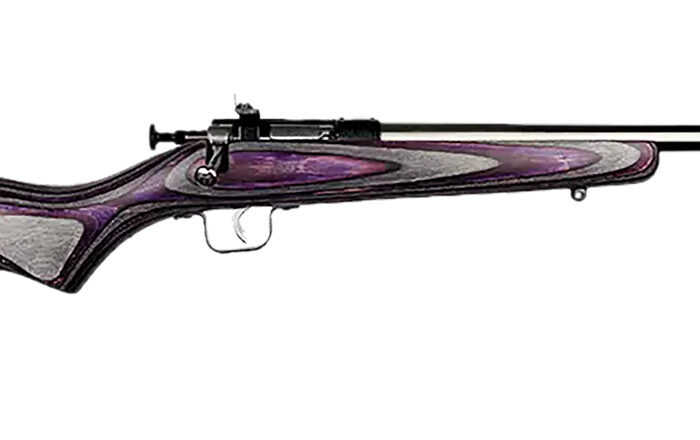 Crickett KSA2228 Youth  22 LR 1rd 16.12" Stainless Steel Barrel, Fixed Front/Adjustable Rear Peep Sights, Purple Laminate Stock w/11.5" LOP, Rebounding Firing Pin Safety