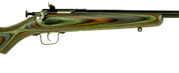 Crickett KSA2252 Youth  22 LR 1rd 16.12" Blued Barrel & Receiver, Fixed Front/Adjustable Rear Peep Sights, Camo Laminate Stock w/11.5" LOP, Rebounding Firing Pin Safety