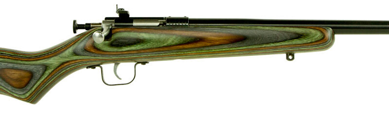 Crickett KSA2252 Youth  22 LR 1rd 16.12" Blued Barrel & Receiver, Fixed Front/Adjustable Rear Peep Sights, Camo Laminate Stock w/11.5" LOP, Rebounding Firing Pin Safety