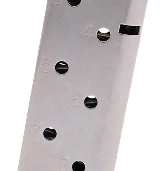 CMC Products 17130 Power Mag Railed 8rd 45 ACP Fits 1911 Government Stainless Steel w/ Black Base Pad
