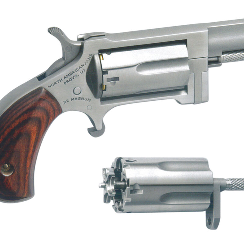 North American Arms SWC Sidewinder  22 LR or 22 WMR Caliber with 1.50" Barrel, 5rd Capacity Cylinder, Overall Stainless Steel Finish & Rosewood Birdshead Grip Includes Cylinder