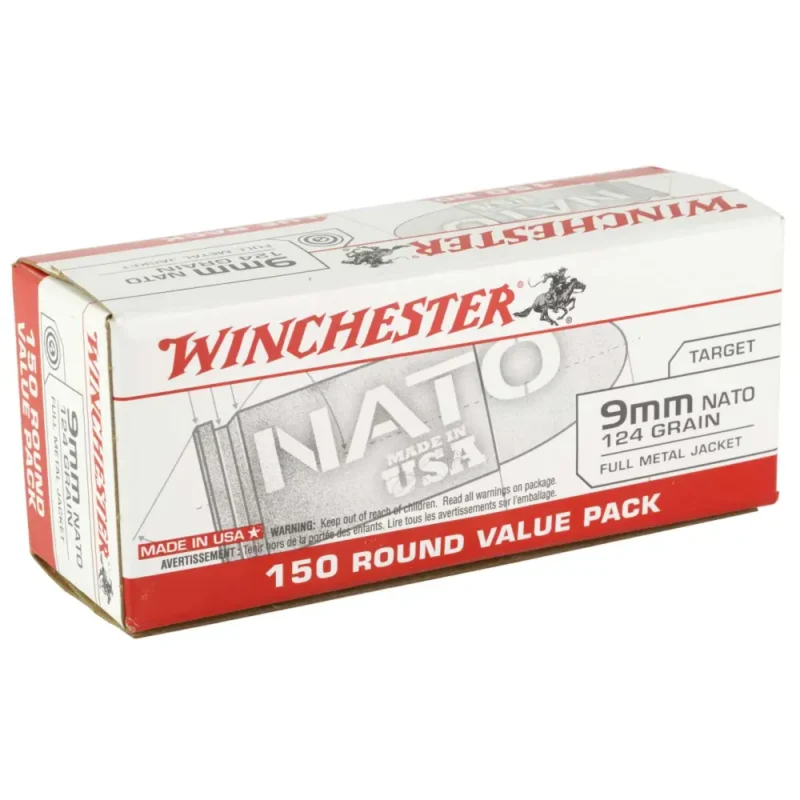 WINCHESTER 9 MM NATO USA TARGET FMJ 124 GR 150 RD/BX 5 BX/CS