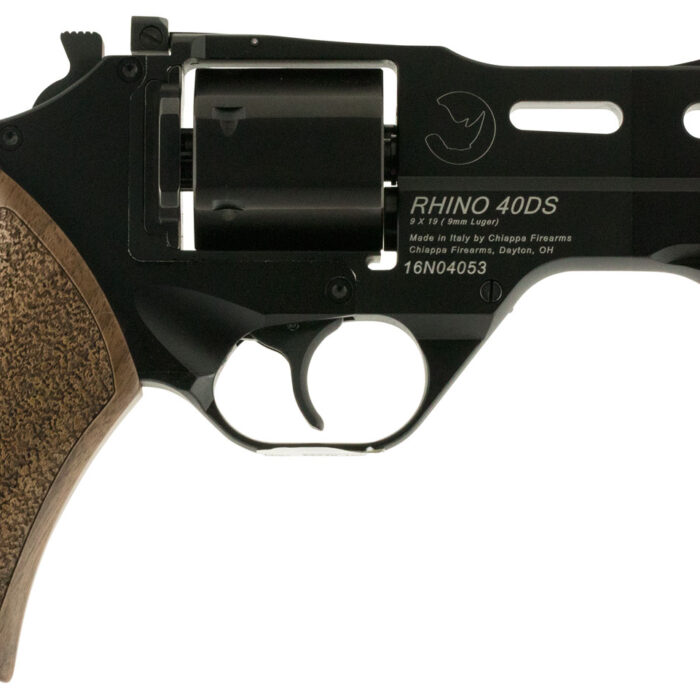 Chiappa Firearms 340165 Rhino 40DS  Medium Frame 9mm Luger 6 Shot 4" Black Anodized Steel Vent Rib Barrel, Blued Steel Cylinder, Black Anodized Aluminum Frame, Walnut Grip, Concealed Hammer