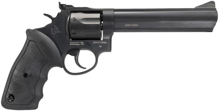 Taurus 2660061 66  38 Special +P or 357 Mag 7 Shot 6" Barrel, Overall Matte Black Oxide Finish Steel, Finger Grooved Black Rubber Grip, Adjustable Rear Sight
