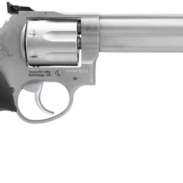 Taurus 2660069 66  38 Special +P or 357 Mag 7 Shot 6" Barrel, Overall Matte Finish Stainless Steel, Finger Grooved Black Rubber Grip, Adjustable Rear Sight