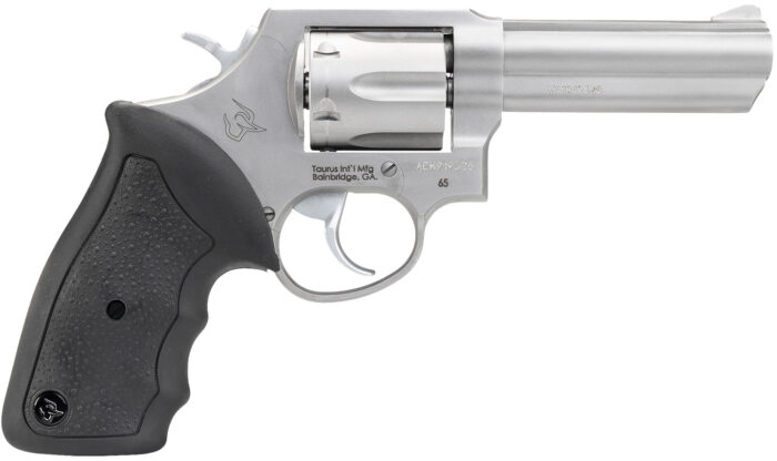 Taurus 2650049 65  Medium Frame 357 Mag/38 Special +P 6rd 4" Matte Stainless Steel Barrel, Cylinder & Frame, Fixed Sights, Black Soft Rubber Finger Groove Grip, Transfer Bar Safety, Exposed Hammer
