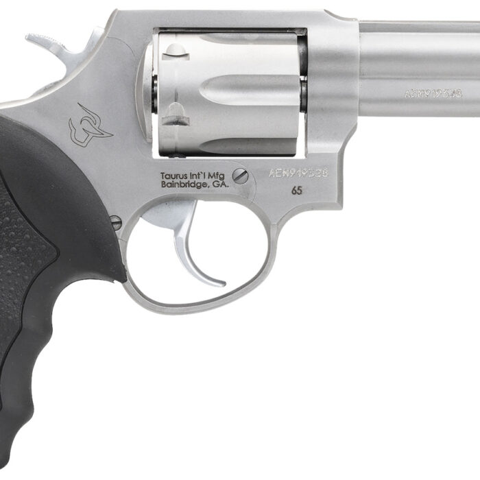 Taurus 2650049 65  Medium Frame 357 Mag/38 Special +P 6rd 4" Matte Stainless Steel Barrel, Cylinder & Frame, Fixed Sights, Black Soft Rubber Finger Groove Grip, Transfer Bar Safety, Exposed Hammer