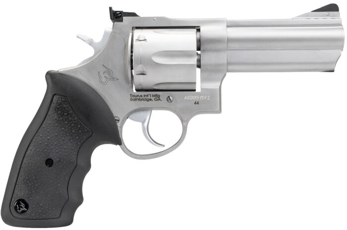 Taurus 2440049 44  Large Frame 44 Rem Mag 6rd 4" Matte Stainless Steel Ported Barrel, Matte Stainless Cylinder & Frame, Black Finger Groove Rubber Grip Transfer Bar Safety Exposed Hammer