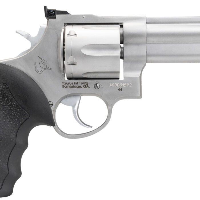 Taurus 2440049 44  Large Frame 44 Rem Mag 6rd 4" Matte Stainless Steel Ported Barrel, Matte Stainless Cylinder & Frame, Black Finger Groove Rubber Grip Transfer Bar Safety Exposed Hammer