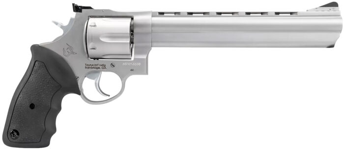 Taurus 2440089 44  Large Frame 44 Rem Mag 6rd 8.37" Matte Stainless Ported Barrel, Matte Stainless Cylinder & Frame, Black Finger Groove Rubber Grip, Transfer Bar Safety Exposed Hammer