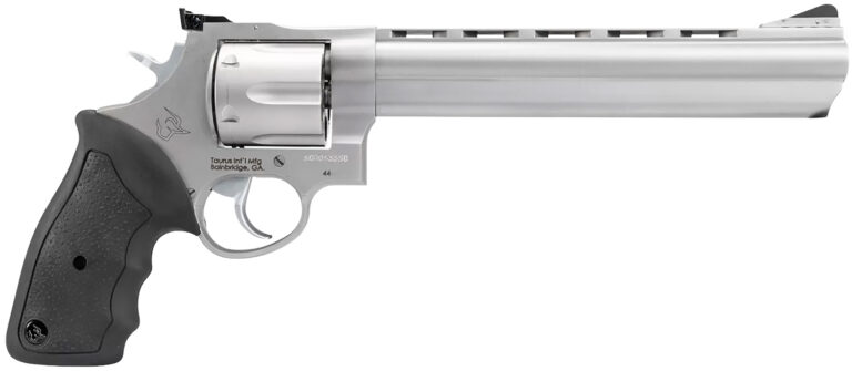Taurus 2440089 44  Large Frame 44 Rem Mag 6rd 8.37" Matte Stainless Ported Barrel, Matte Stainless Cylinder & Frame, Black Finger Groove Rubber Grip, Transfer Bar Safety Exposed Hammer
