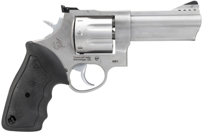 Taurus 2608049 608  38 Special +P or 357 Mag 8 Shot 4" Ported Barrel, Overall Matte Finish Stainless Steel, Finger Grooved Black Rubber Grip & Adjustable Rear Sight