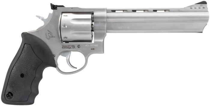 Taurus 2-608069 608  38 Special +P or 357 Mag Caliber with 6.50" Ported Barrel, 8rd Capacity Cylinder, Overall Matte Finish Stainless Steel, Finger Grooved Black Rubber Grip & Adjustable Rear Sight