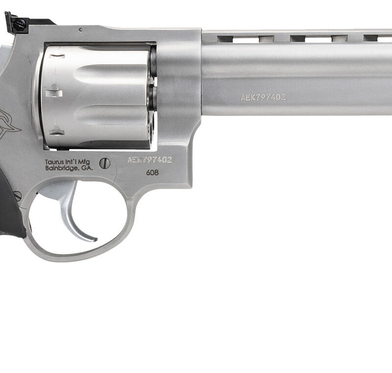 Taurus 2-608069 608  38 Special +P or 357 Mag Caliber with 6.50" Ported Barrel, 8rd Capacity Cylinder, Overall Matte Finish Stainless Steel, Finger Grooved Black Rubber Grip & Adjustable Rear Sight