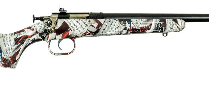 Crickett KSA2168 Youth  22 LR 1rd 16.12" Blued Barrel & Receiver, Fixed Front/Adjustable Rear Peep Sight, American Flag/Amendment Synthetic Stock w/11.5" LOP, Rebounding Firing Pin Safety