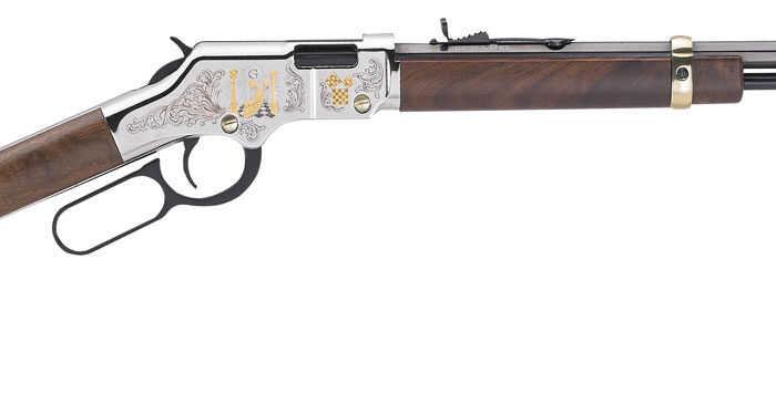 Henry H004MAS Golden Boy Freemasons Tribute Full Size 22 Short, 22 Long, 22 LR, 16 LR/21 Short, 20" Blued Barrel, Nickel-Plated Metal Finish & American Walnut Stock Right Hand