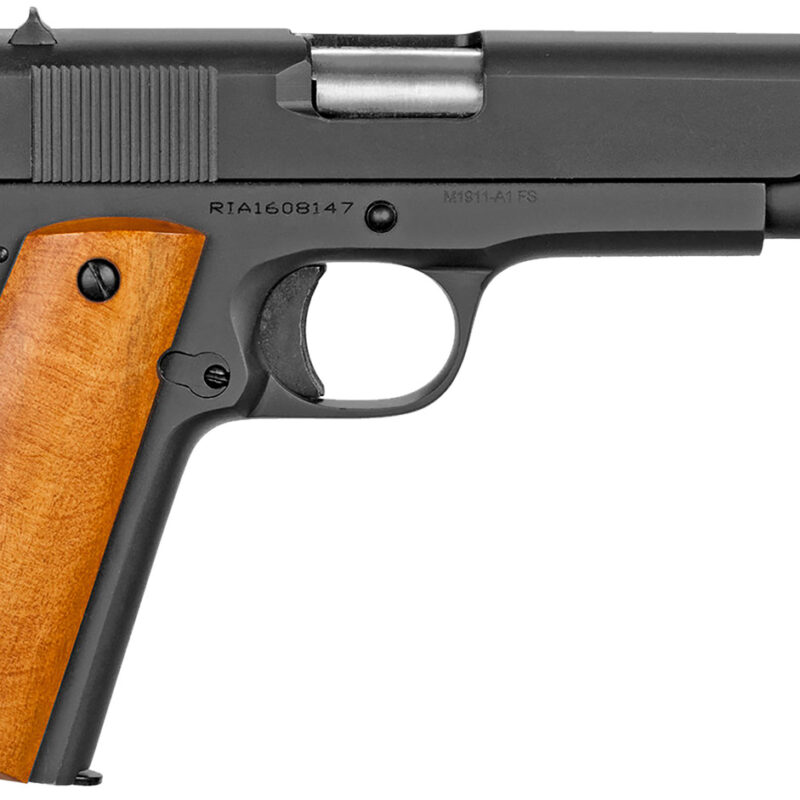 Rock Island 51815 GI Standard FS *CA Compliant 38 Super Caliber with 5" Barrel, 10+1 Capacity, Overall Black Parkerized Finish Steel Beavertail Frame, Serrated Slide & Wood Grip