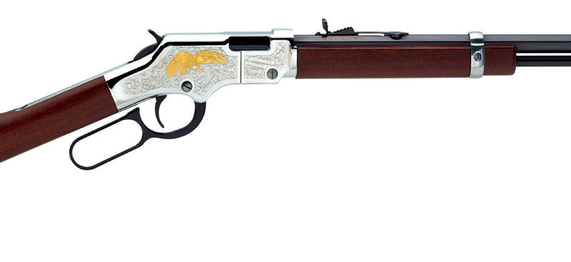 Henry H004GE Golden Eagle  Full Size 22 Short, 22 Long, 22 LR, 16 LR/21 Short 20" Blued Octagon Barrel, Nickel-Plated Metal Finish, American Walnut Stock Right Hand