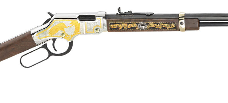 Henry H004MS2 Golden Boy Military Service Tribute 2 Full Size 22 Short, 22 Long, 22 LR, 16 LR/21 Short, 20" Blued Barrel, Nickel-Plated Metal Finish & American Walnut Stock Right Hand