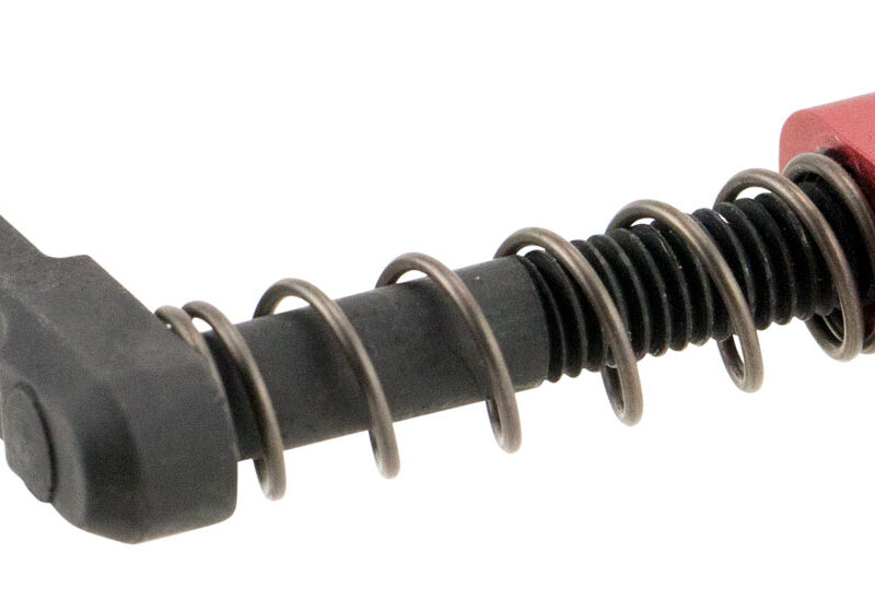 Strike Industries ARSMCRED Magazine Catch  made of Black Steel with Red 6061-T6 Aluminum Release Button for AR-Platform