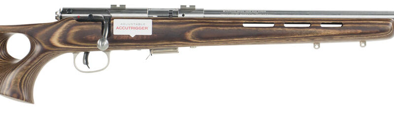 Savage Arms 94725 93 BTVS Full Size 22 WMR 5+1 21" Satin Stainless Heavy Barrel, Satin Drilled & Tapped Stainless Steel Receiver, Natural Brown Thumbhole Laminate Stock, Right Hand
