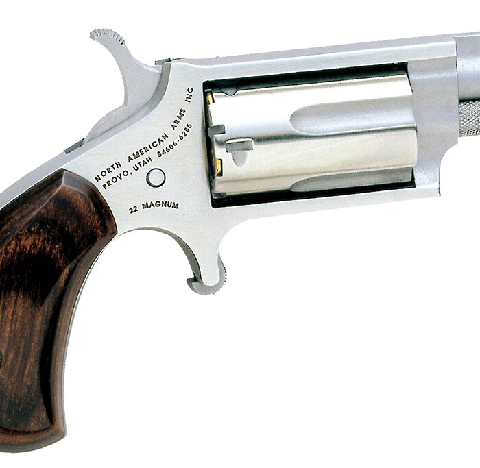 North American Arms 22MS Mini-Revolver *CA Compliant 22 WMR 5 Shot 1.13" Barrel, Overall Stainless Steel Finish, Rosewood Birdshead Grip