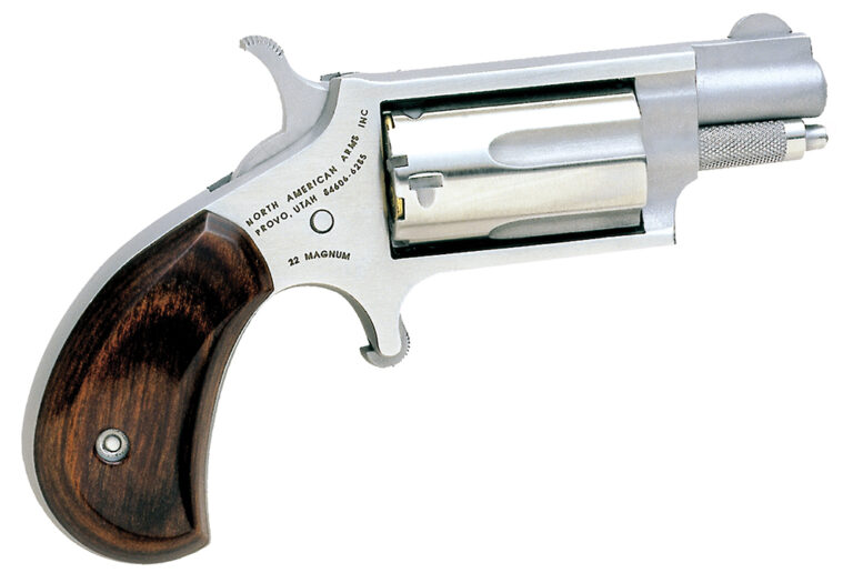 North American Arms 22MS Mini-Revolver *CA Compliant 22 WMR 5 Shot 1.13" Barrel, Overall Stainless Steel Finish, Rosewood Birdshead Grip