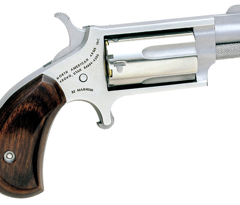 North American Arms 22MS Mini-Revolver *CA Compliant 22 WMR 5 Shot 1.13" Barrel, Overall Stainless Steel Finish, Rosewood Birdshead Grip