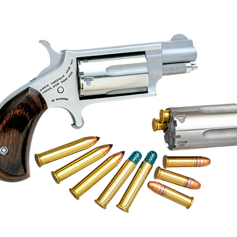 North American Arms 22MSC Mini-Revolver  22 LR or 22 WMR 5 rd 1.13" Barrel, Overall Stainless Steel Finish, Rosewood Birdshead Grip Includes Cylinder