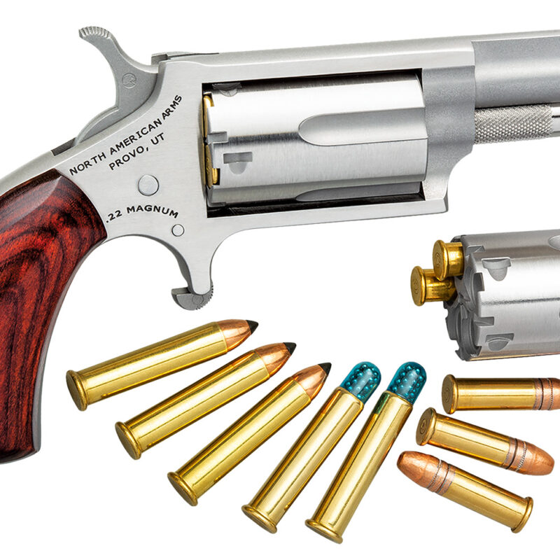 North American Arms 22MC Mini-Revolver  22 LR or 22 WMR 5 Shot 1.63" Barrel, Overall Stainless Steel Finish, Rosewood Grip Includes Cylinder