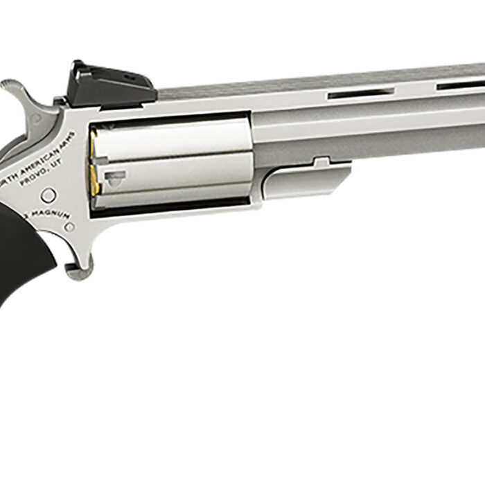 North American Arms MMTL Mini-Master *CA Compliant 22 LR 5rd 4" Vent Rib Barrel, Overall Stainless Steel Finish, Finger Grooved Black Rubber Grip, Adjustable Sights