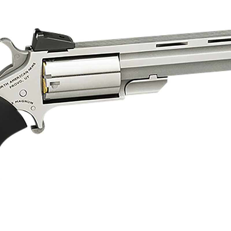 North American Arms MMTL Mini-Master *CA Compliant 22 LR 5rd 4" Vent Rib Barrel, Overall Stainless Steel Finish, Finger Grooved Black Rubber Grip, Adjustable Sights