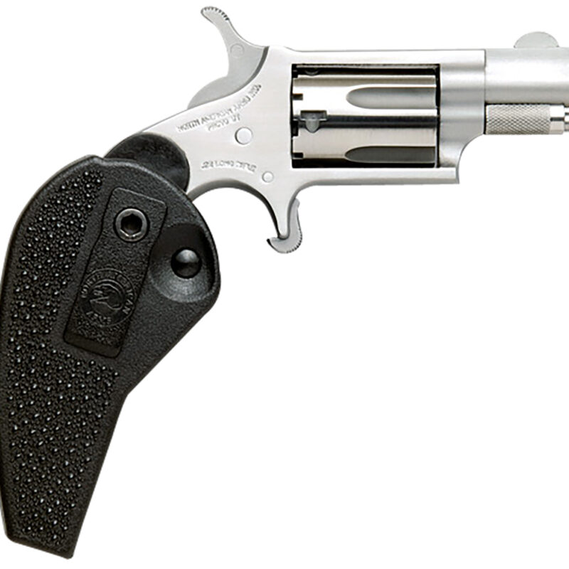 North American Arms 22MSHG Mini-Revolver  22 WMR 5 rd 1.13" Barrel, Overall Stainless Steel Finish, Black Synthetic Holster Grip