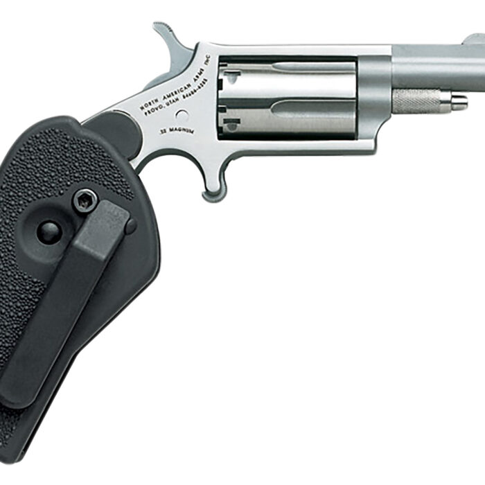 North American Arms 22MHG Mini-Revolver  22 WMR 5 rd 1.63" Barrel, Overall Stainless Steel Finish, Black Synthetic Holster Grip